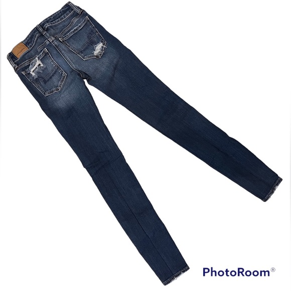 AMERICAN EAGLE SUPER STRETCH DESTRUCTED JEGGING • SIZE 0 LONG • DARK WASH - Picture 3 of 11